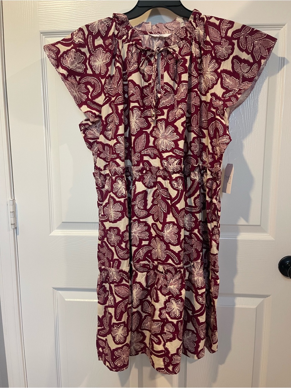 Time and Tru XXXL Women’s Floral Tie-Front Dress in Burgundy and Cream NWT